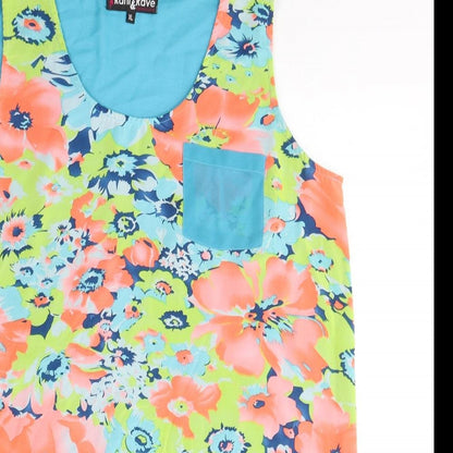 Rant&Rave Womens Blue Floral Polyester Basic Tank Size XL Round Neck
