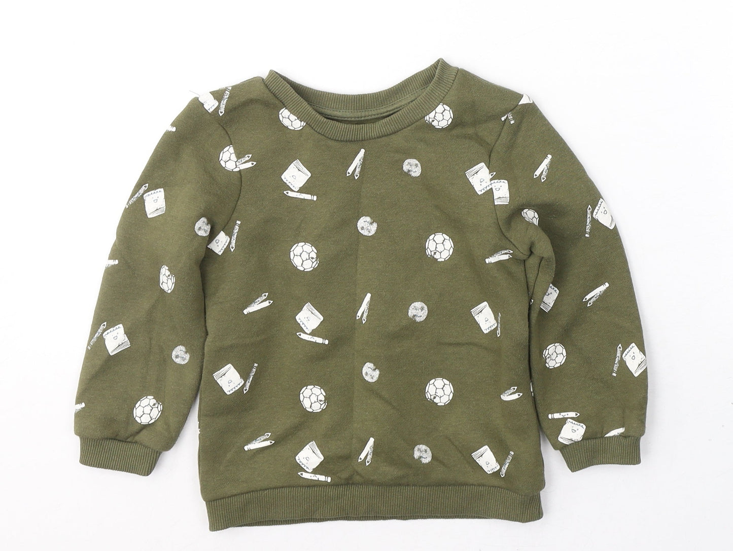 Primark Boys Green  Cotton Pullover Sweatshirt Size 2-3 Years  Pullover - School icons