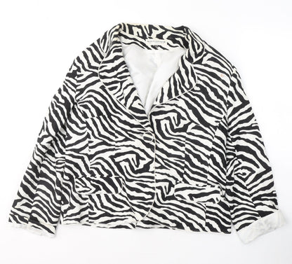 Simon Jefferey Womens Black Animal Print Viscose Jacket Blazer Size 16
