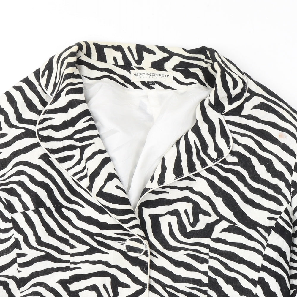 Simon Jefferey Womens Black Animal Print Viscose Jacket Blazer Size 16