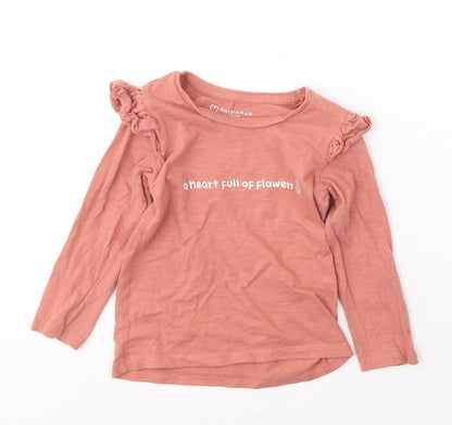Primark Girls Pink  Cotton Pullover Casual Size 2-3 Years Round Neck Pullover - A heart full of flowers