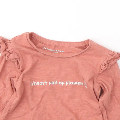 Primark Girls Pink  Cotton Pullover Casual Size 2-3 Years Round Neck Pullover - A heart full of flowers