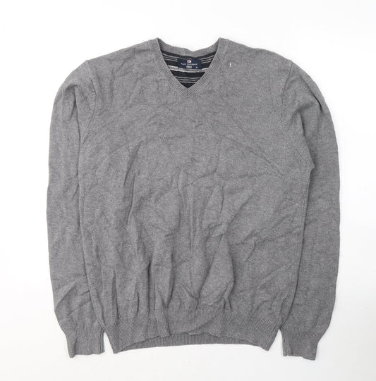 Blue Harbour Mens Grey V-Neck  Cotton Pullover Jumper Size M