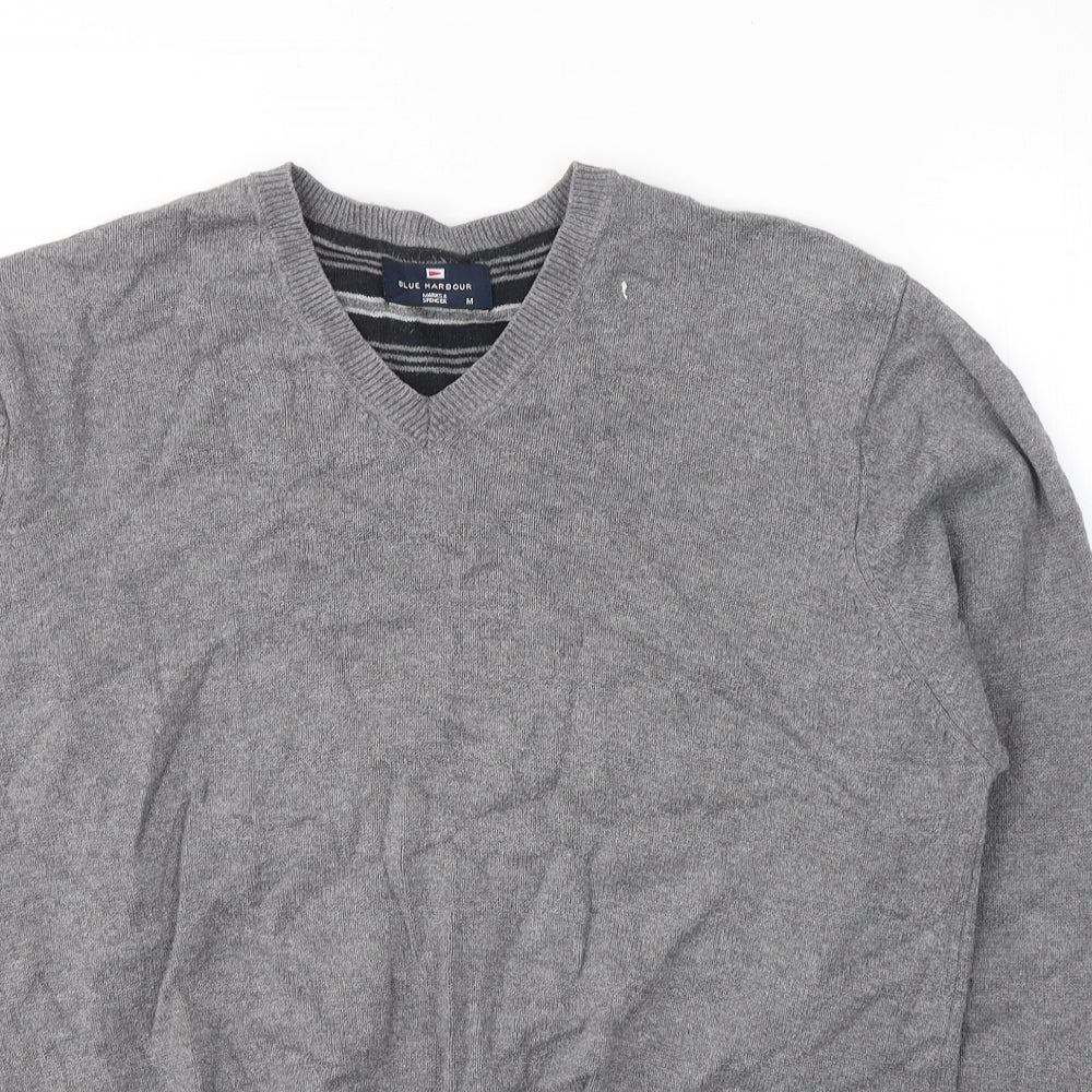 Blue Harbour Mens Grey V-Neck  Cotton Pullover Jumper Size M