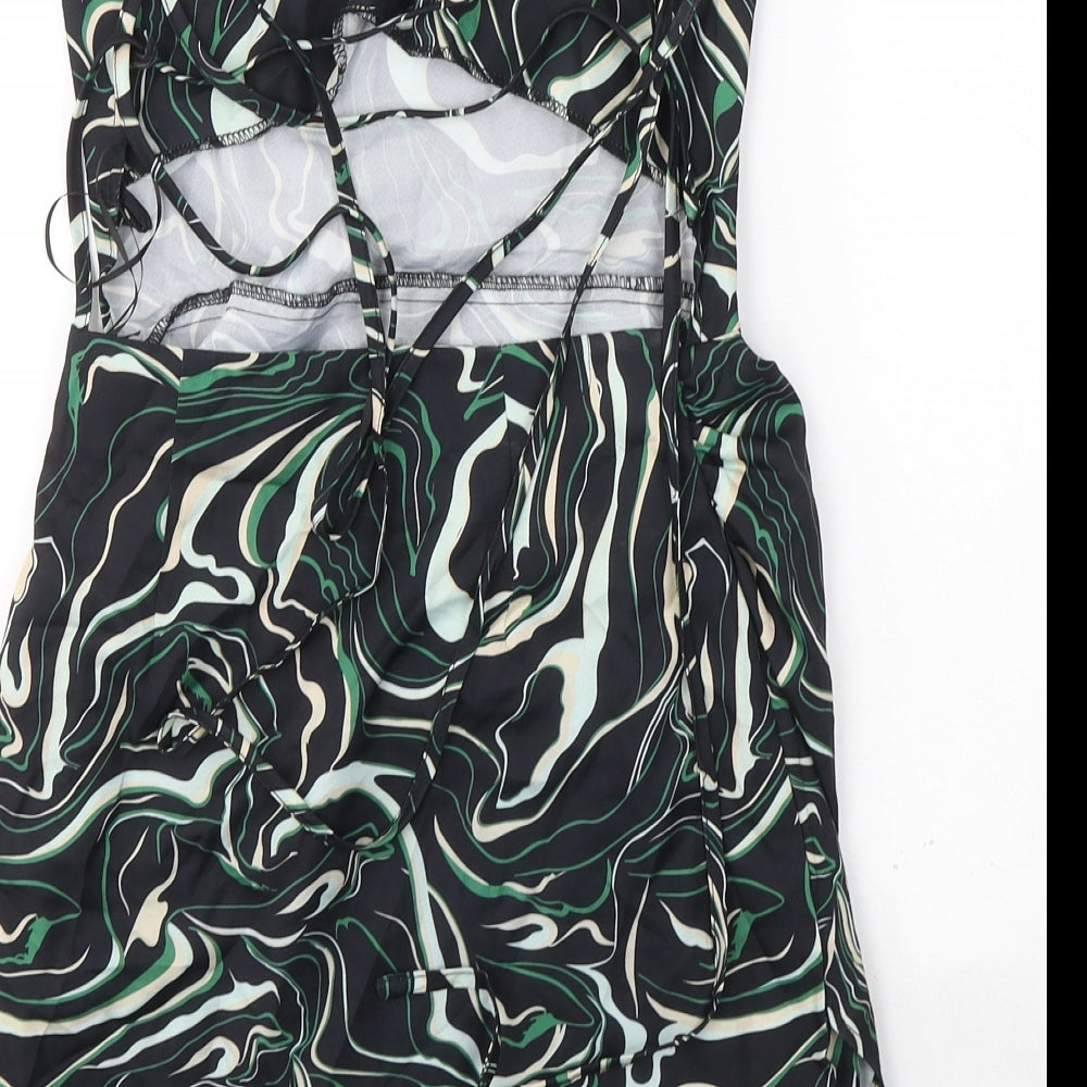 NaaNaa Womens Black Geometric Polyester Ball Gown  Size 6  Square Neck Tie