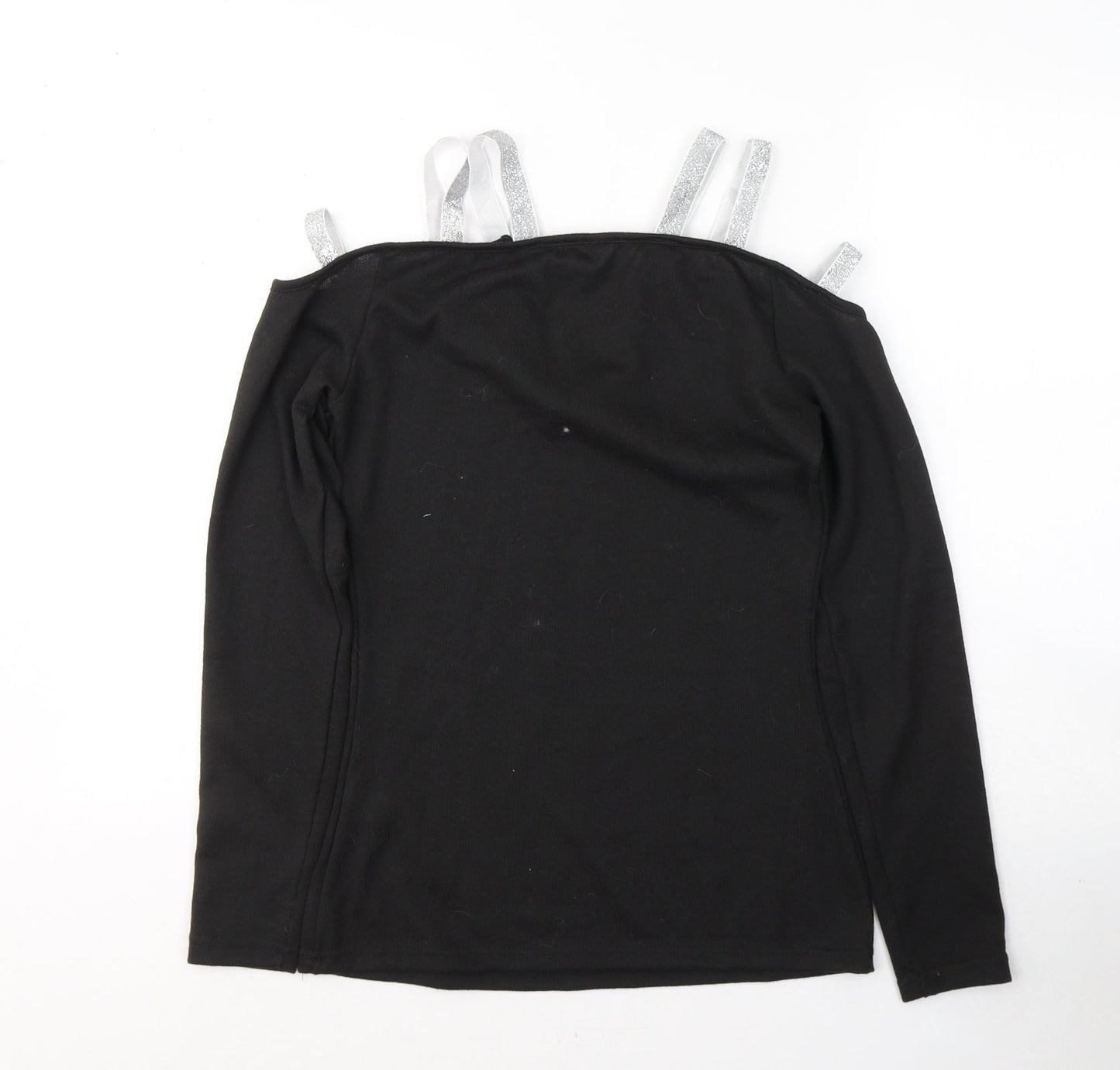 Fashion Womens Black V-Neck  Polyester Pullover Jumper Size M