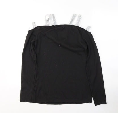 Fashion Womens Black V-Neck  Polyester Pullover Jumper Size M