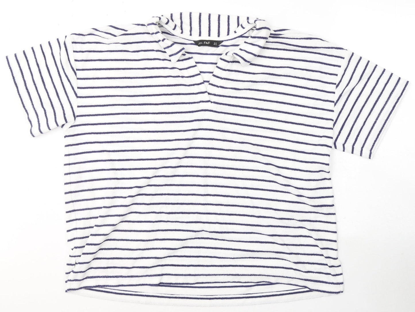 Primark Womens White Striped Cotton Basic T-Shirt Size 12 Round Neck
