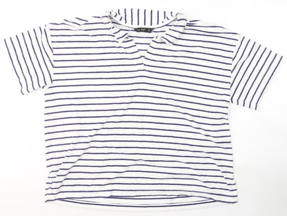 Primark Womens White Striped Cotton Basic T-Shirt Size 12 Round Neck