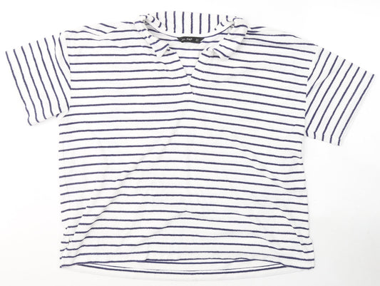 Primark Womens White Striped Cotton Basic T-Shirt Size 12 Round Neck