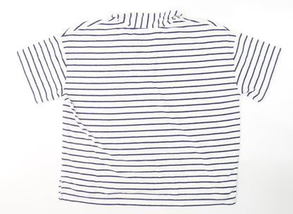 Primark Womens White Striped Cotton Basic T-Shirt Size 12 Round Neck