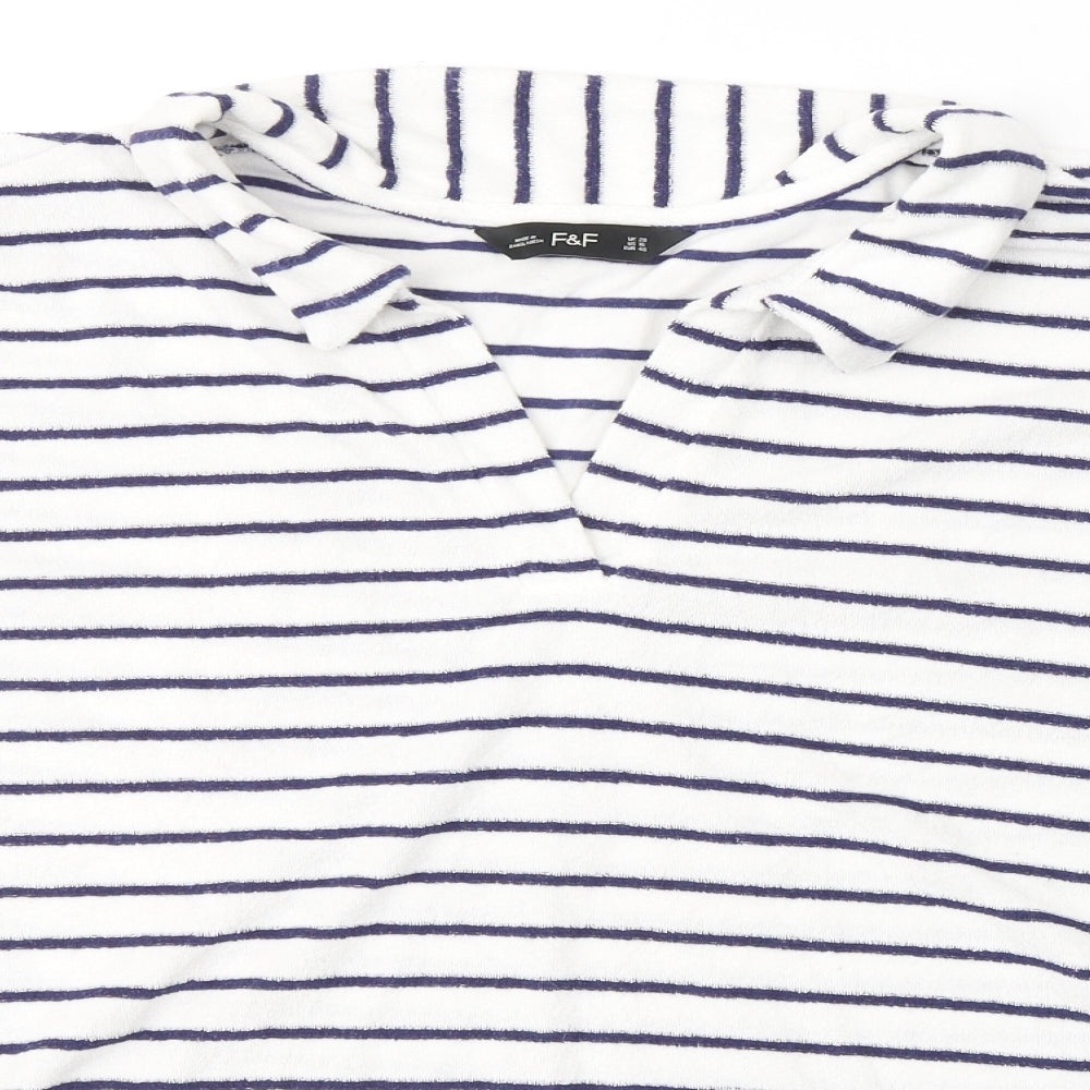 Primark Womens White Striped Cotton Basic T-Shirt Size 12 Round Neck