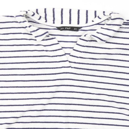 Primark Womens White Striped Cotton Basic T-Shirt Size 12 Round Neck