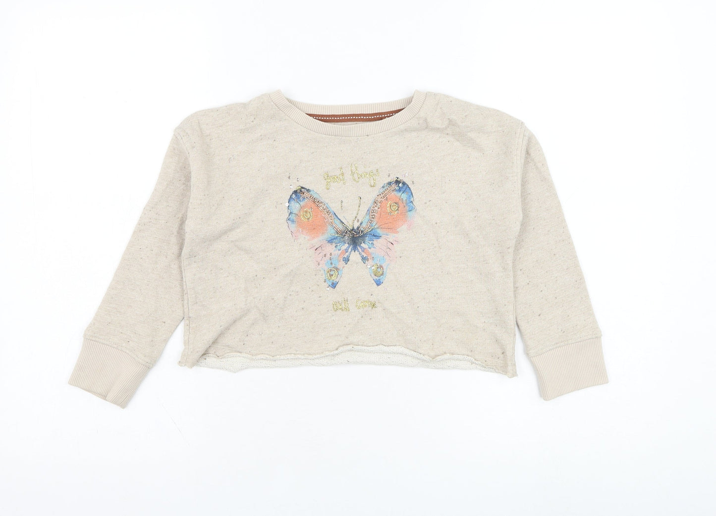 NEXT Girls Beige  Cotton Pullover Sweatshirt Size 6 Years  Pullover - Butterfly