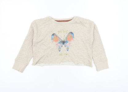 NEXT Girls Beige  Cotton Pullover Sweatshirt Size 6 Years  Pullover - Butterfly
