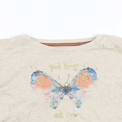 NEXT Girls Beige  Cotton Pullover Sweatshirt Size 6 Years  Pullover - Butterfly