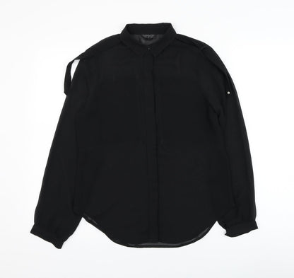 Topshop Womens Black  Polyester Basic Button-Up Size 6 Collared