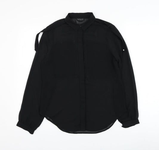 Topshop Womens Black  Polyester Basic Button-Up Size 6 Collared