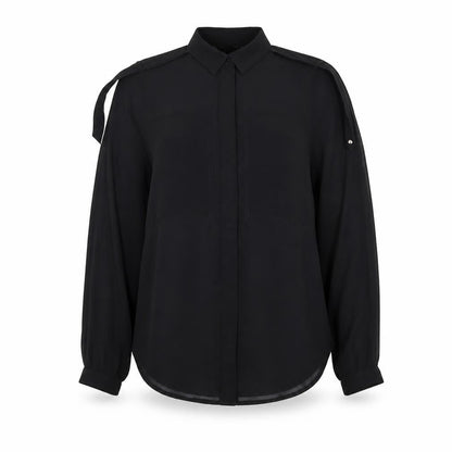 Topshop Womens Black  Polyester Basic Button-Up Size 6 Collared