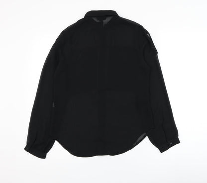 Topshop Womens Black  Polyester Basic Button-Up Size 6 Collared