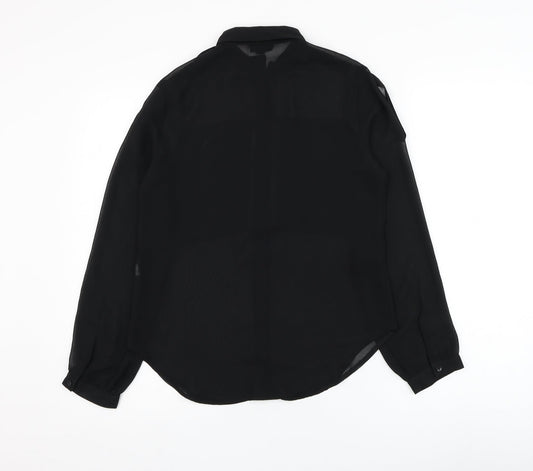 Topshop Womens Black  Polyester Basic Button-Up Size 6 Collared