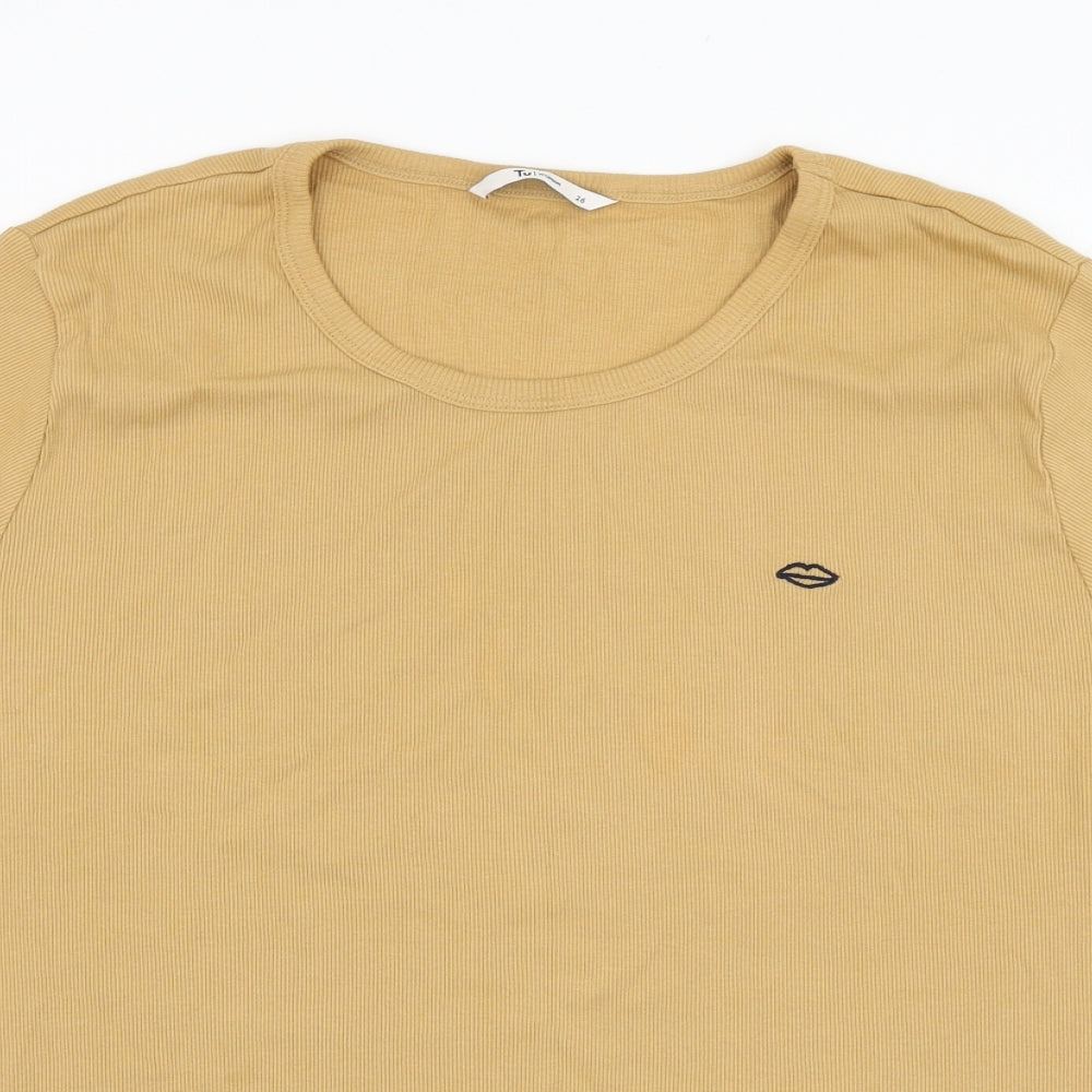 TU Womens Brown  Cotton Basic T-Shirt Size 26 Round Neck - Lips
