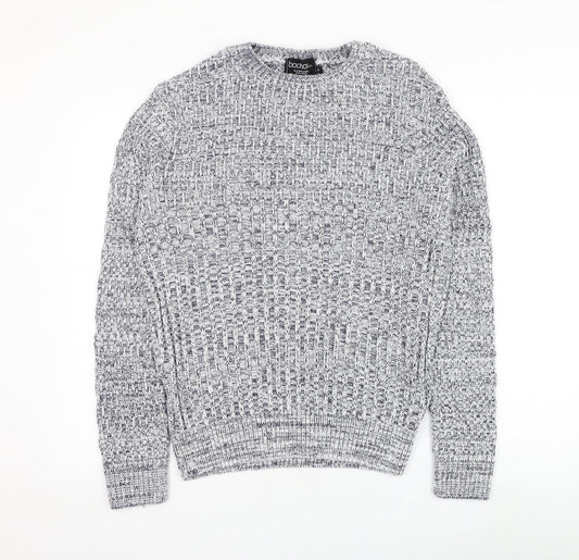 Boohoo Womens Blue Round Neck  Cotton Pullover Jumper Size M