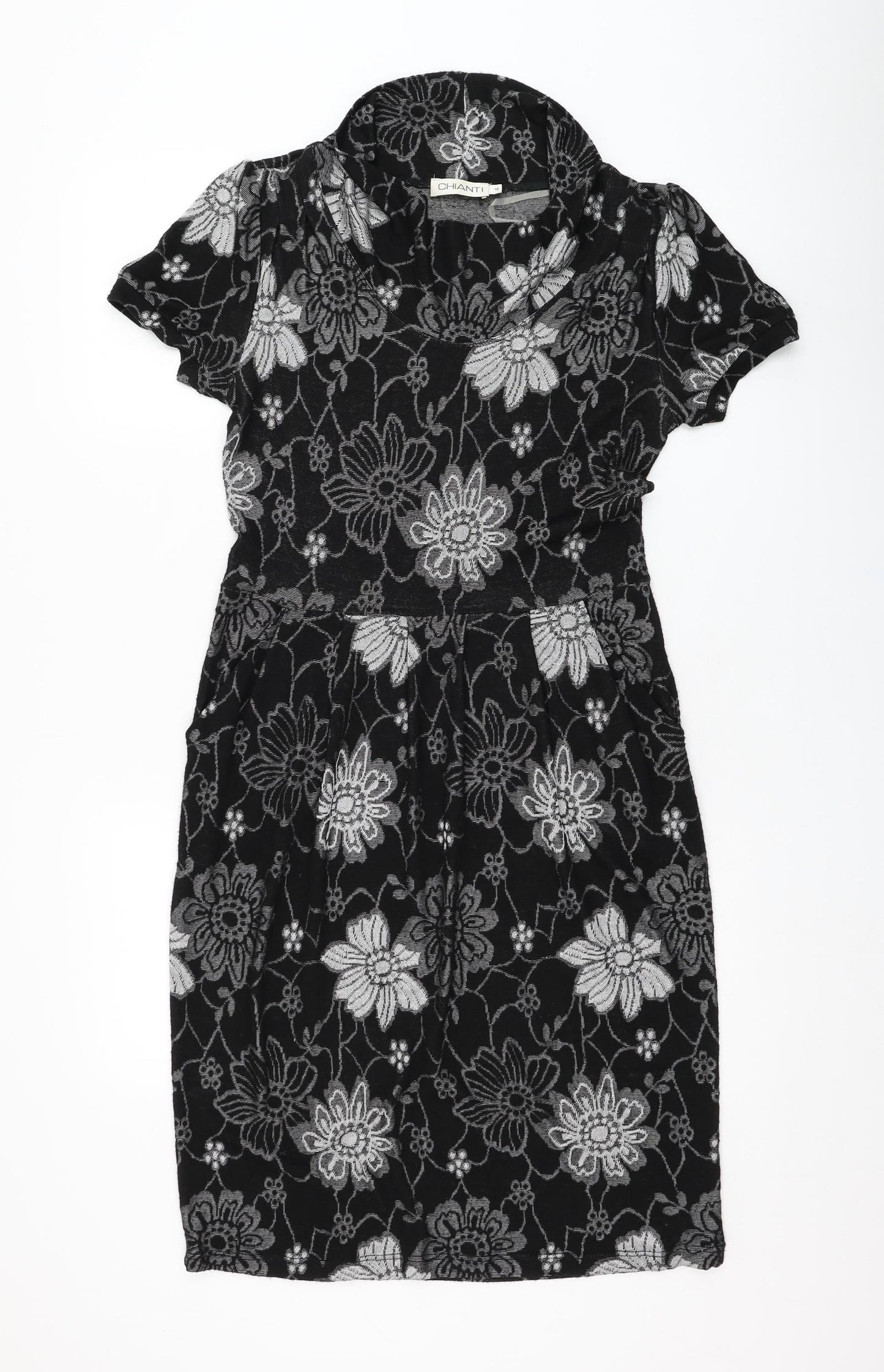 Chianti Womens Black Floral Polyester Jumper Dress  Size 10  Mock Neck Pullover