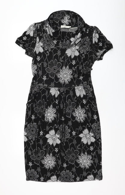 Chianti Womens Black Floral Polyester Jumper Dress  Size 10  Mock Neck Pullover