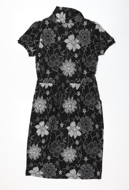 Chianti Womens Black Floral Polyester Jumper Dress  Size 10  Mock Neck Pullover