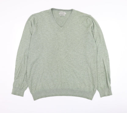 Ty Mens Green Round Neck  Cotton Pullover Jumper Size L