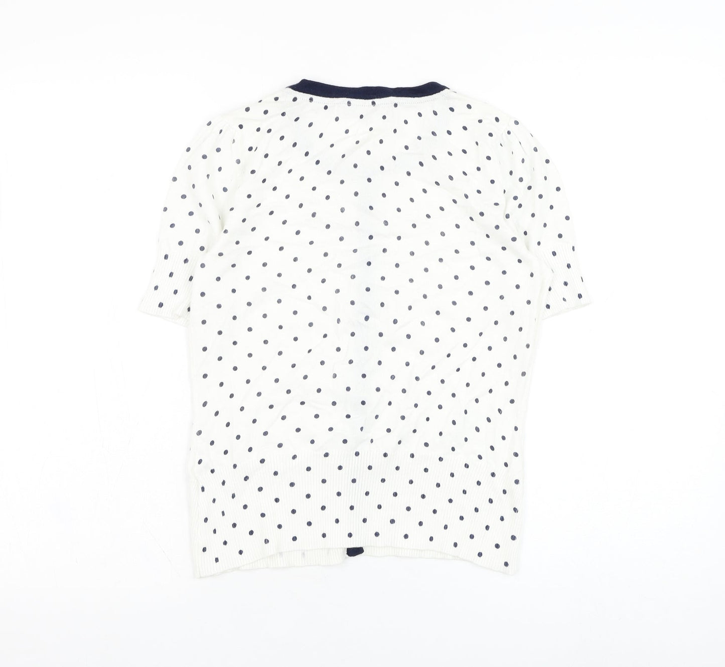 John Lewis Womens White Round Neck Polka Dot Cotton Cardigan Jumper Size M
