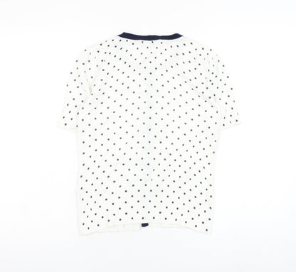 John Lewis Womens White Round Neck Polka Dot Cotton Cardigan Jumper Size M