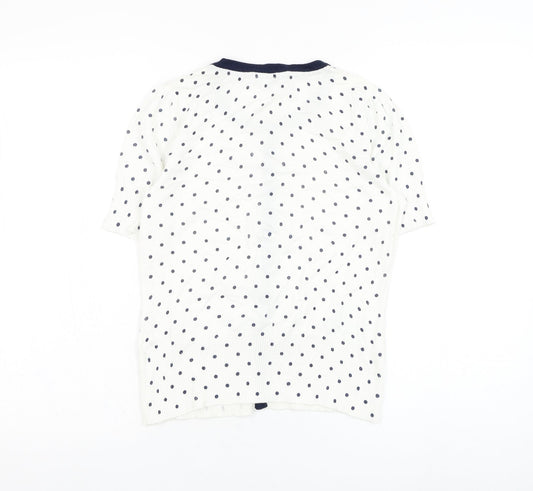 John Lewis Womens White Round Neck Polka Dot Cotton Cardigan Jumper Size M