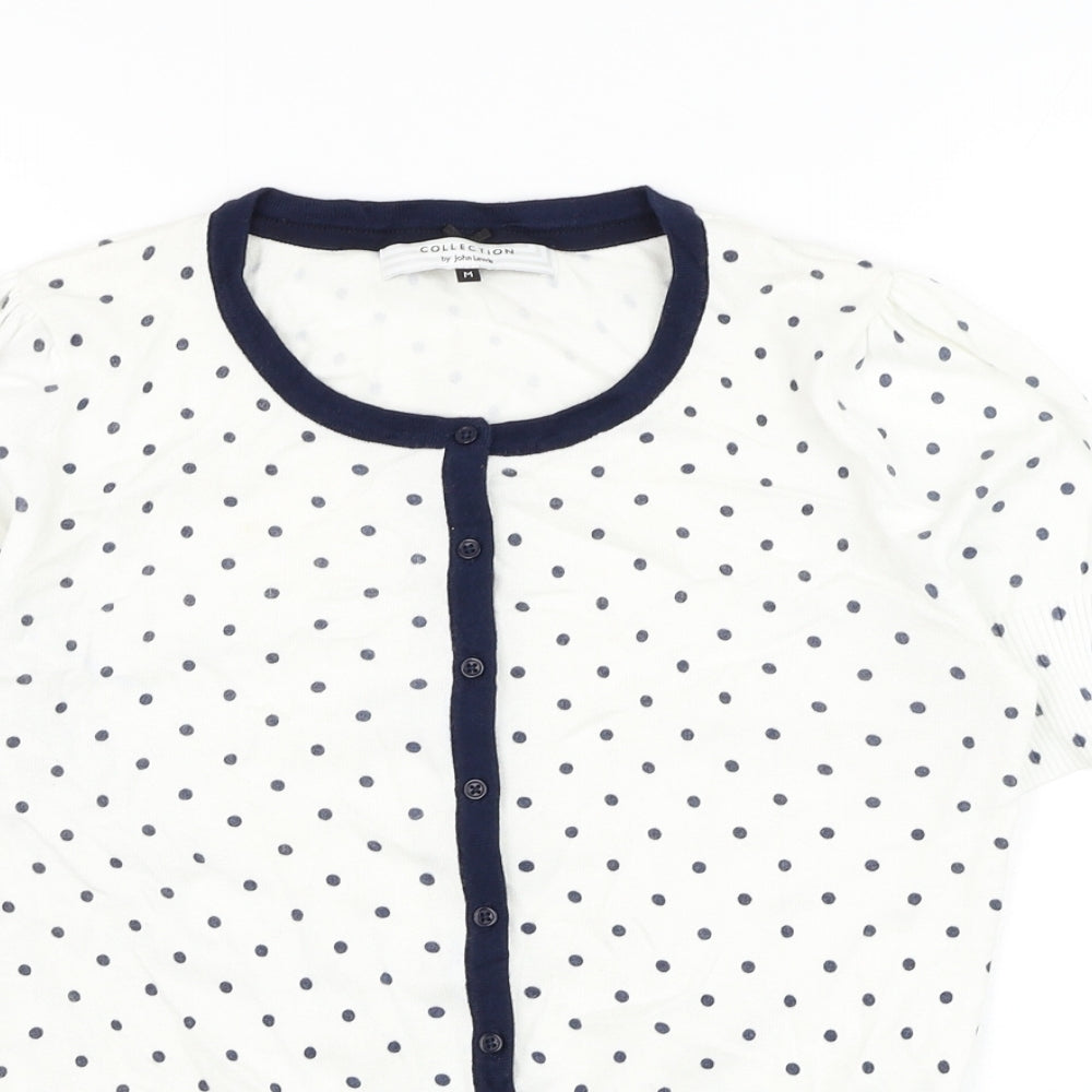 John Lewis Womens White Round Neck Polka Dot Cotton Cardigan Jumper Size M