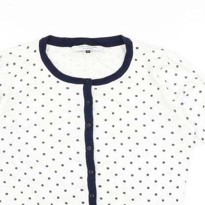 John Lewis Womens White Round Neck Polka Dot Cotton Cardigan Jumper Size M