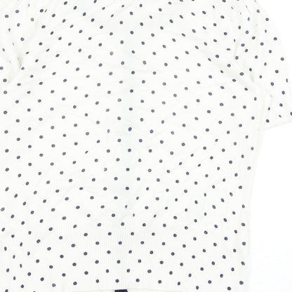 John Lewis Womens White Round Neck Polka Dot Cotton Cardigan Jumper Size M