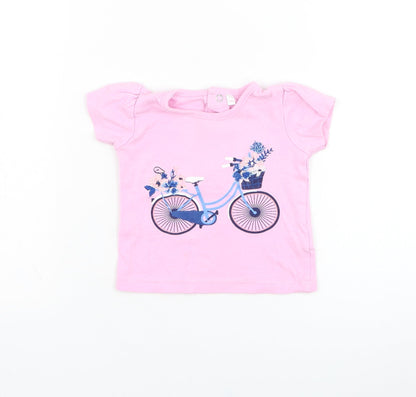 Mini Moi Girls Pink  Cotton Basic T-Shirt Size 3-6 Months Round Neck Pullover - Bike