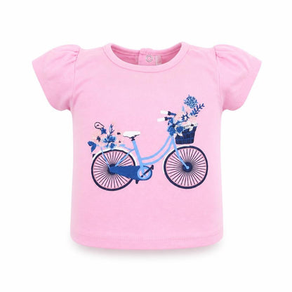 Mini Moi Girls Pink  Cotton Basic T-Shirt Size 3-6 Months Round Neck Pullover - Bike