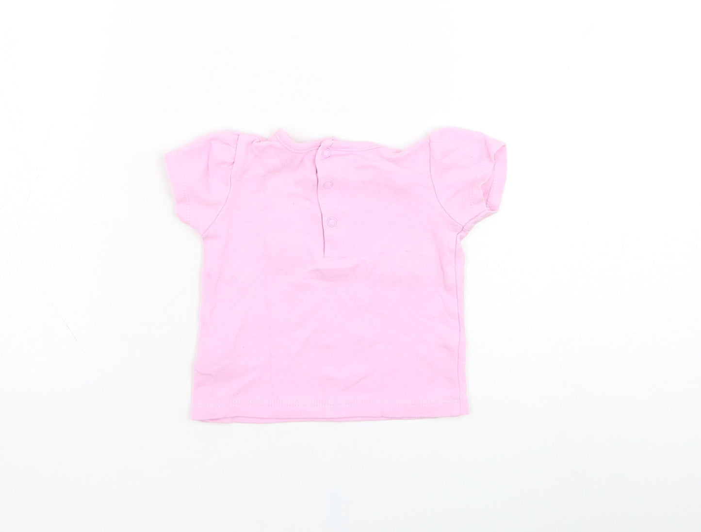 Mini Moi Girls Pink  Cotton Basic T-Shirt Size 3-6 Months Round Neck Pullover - Bike