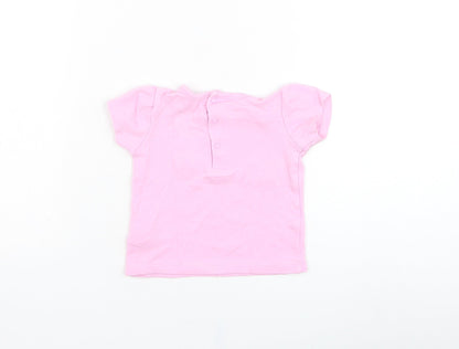Mini Moi Girls Pink  Cotton Basic T-Shirt Size 3-6 Months Round Neck Pullover - Bike