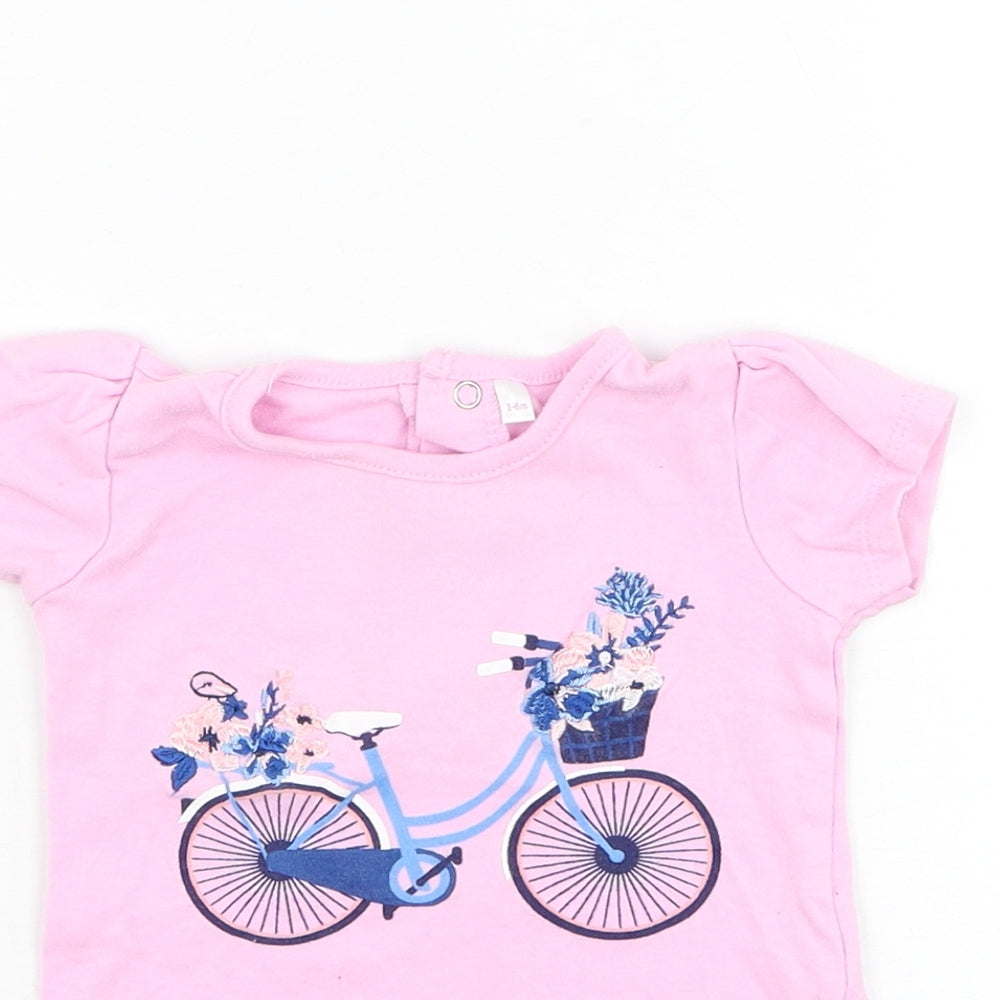 Mini Moi Girls Pink  Cotton Basic T-Shirt Size 3-6 Months Round Neck Pullover - Bike