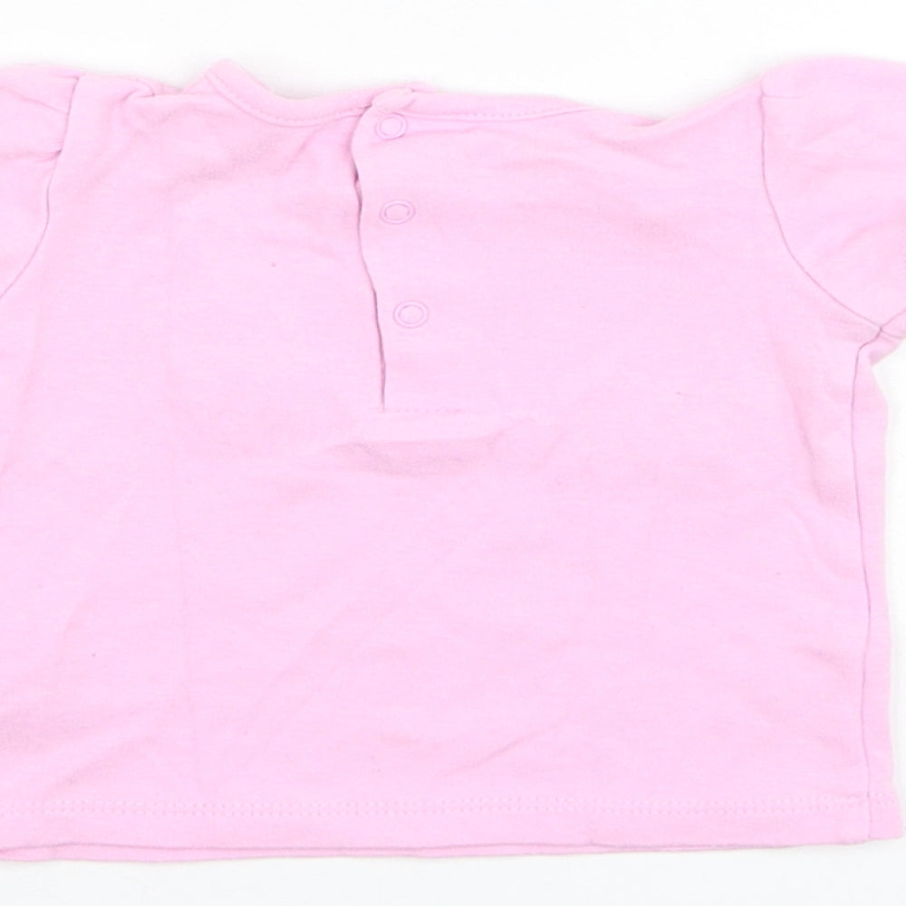 Mini Moi Girls Pink  Cotton Basic T-Shirt Size 3-6 Months Round Neck Pullover - Bike