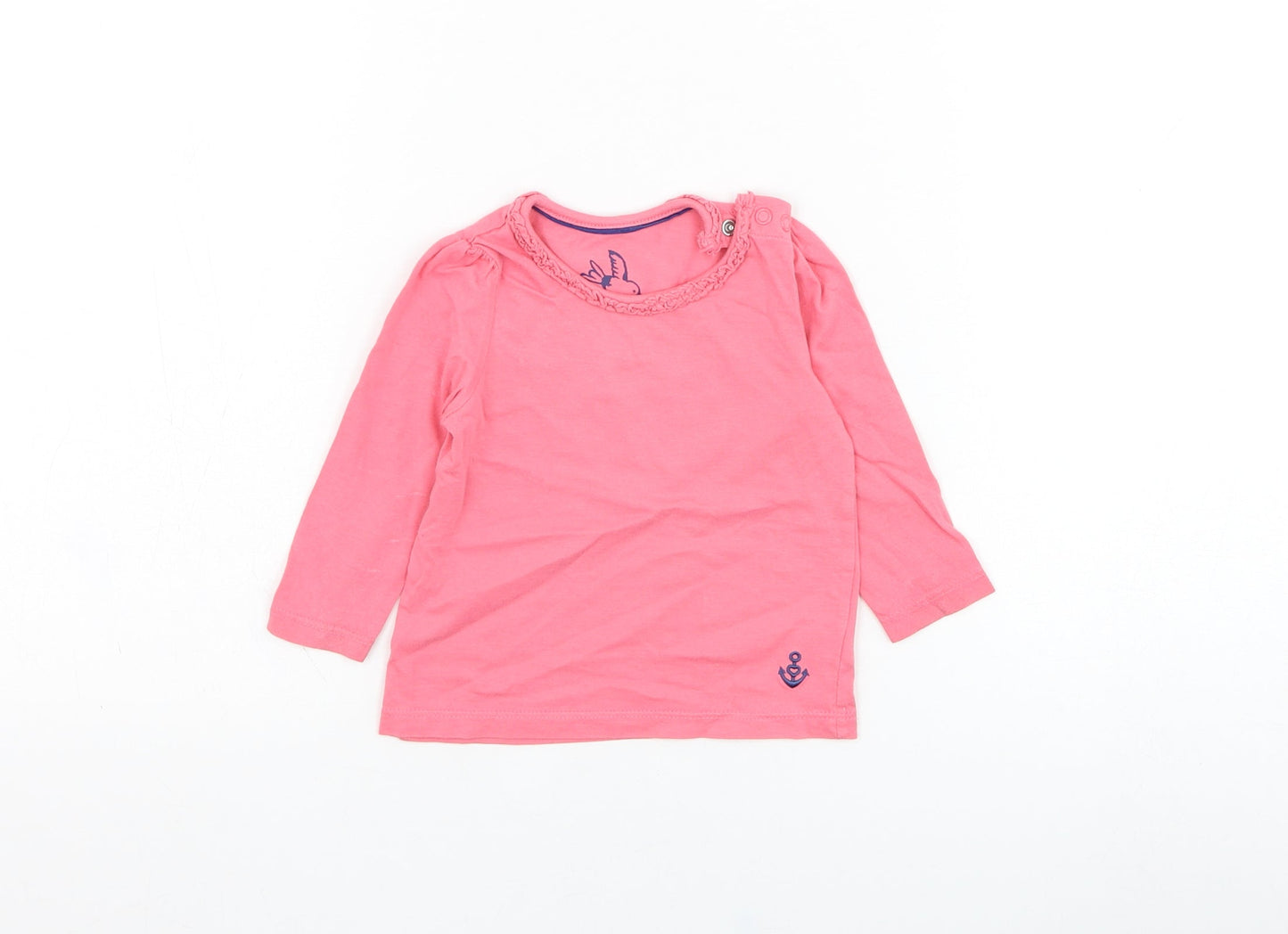 Mothercare Girls Pink  Cotton Basic T-Shirt Size 6-9 Months Round Neck Pullover - Anchor