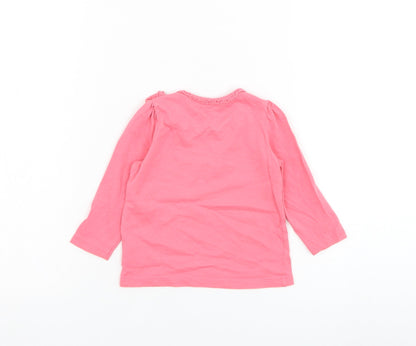 Mothercare Girls Pink  Cotton Basic T-Shirt Size 6-9 Months Round Neck Pullover - Anchor