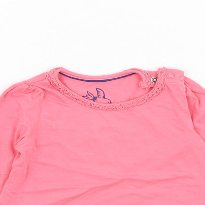 Mothercare Girls Pink  Cotton Basic T-Shirt Size 6-9 Months Round Neck Pullover - Anchor