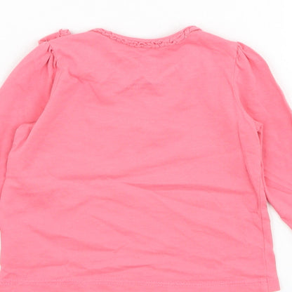 Mothercare Girls Pink  Cotton Basic T-Shirt Size 6-9 Months Round Neck Pullover - Anchor