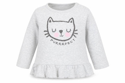 Very Girls Grey  Cotton Basic T-Shirt Size 3-6 Months Round Neck Pullover - Cat