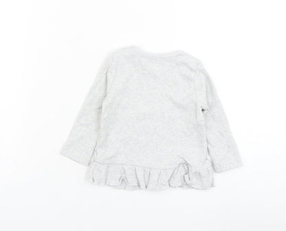 Very Girls Grey  Cotton Basic T-Shirt Size 3-6 Months Round Neck Pullover - Cat