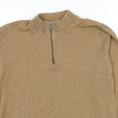 NEXT Mens Brown Mock Neck  Cotton Henley Jumper Size S